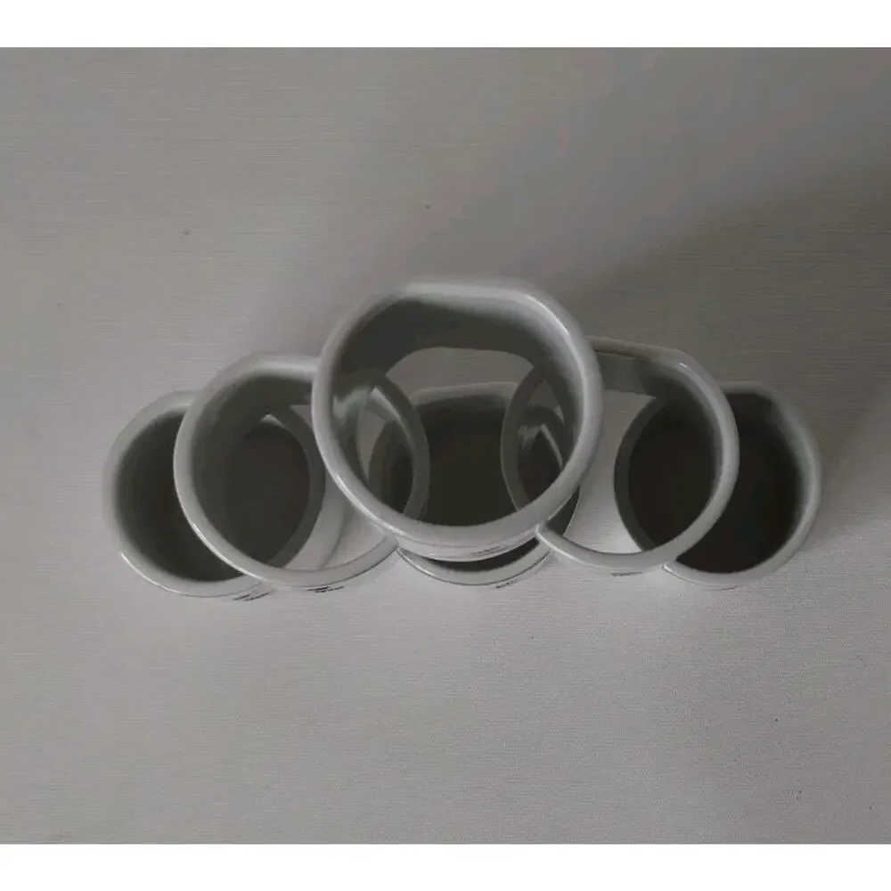6 Fukagawa Arita Hand-Painted Porcelain Napkin Rings Wheat Platinum 1960s Japan